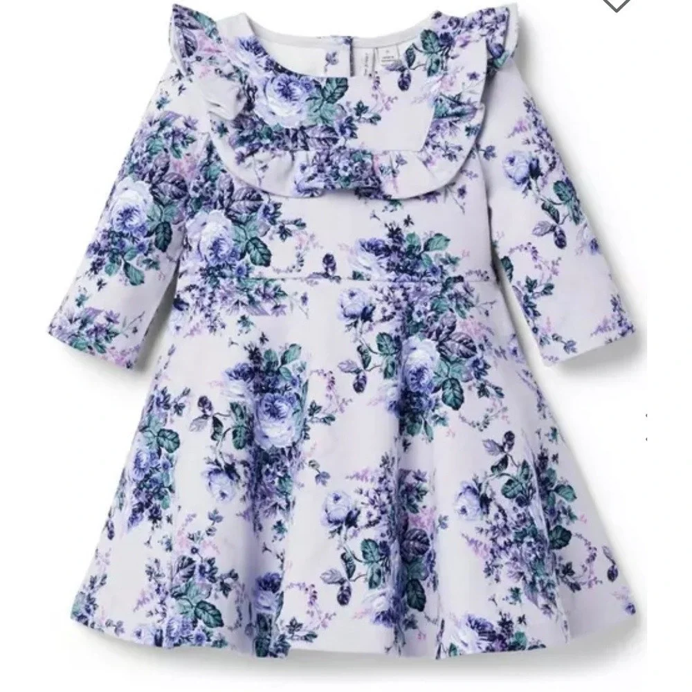 Janie and Jack Lilac Floral Ponte Dress Girls Size 7 NEW with Tags Long Sleeve